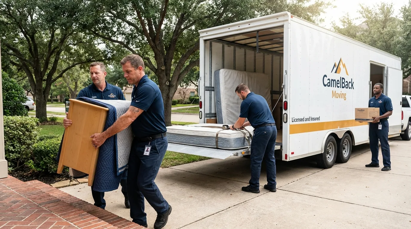 Crew loading residential truck for cross-state move from Bishop, CA